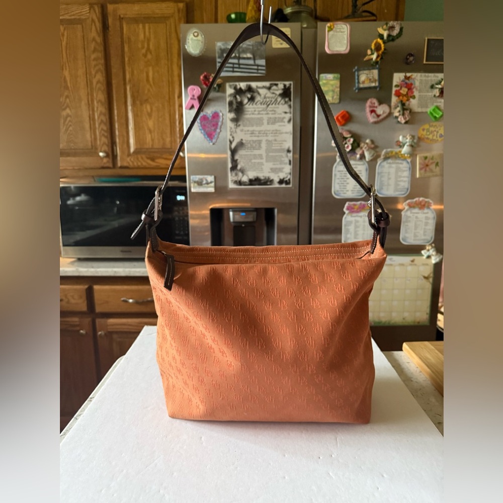Dooney Bourke Orange Monogram Cloth Leather Tote Shoulderbag